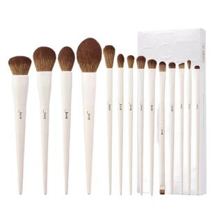Jessup Set de brochas integrales de lujo gris claro para maquillaje de ojos y rostro T329, 14 piezas