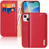 Dux Ducis Hivo custodia flip in pelle naturale per carte e documenti iPhone 14 Plus rosso