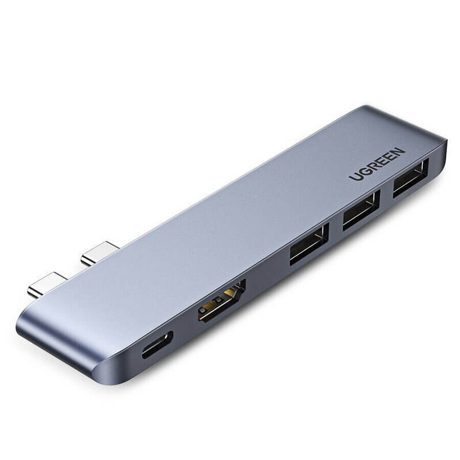 HUB Ugreen 60559 2x USB-C / USB-C PD (Thunderbolt 3, 100W, 4K 60 Hz, 10 Gbps) / HDMI 4K 30 Hz / 3x USB 3.0 pour MacBook Pro / Air - gris