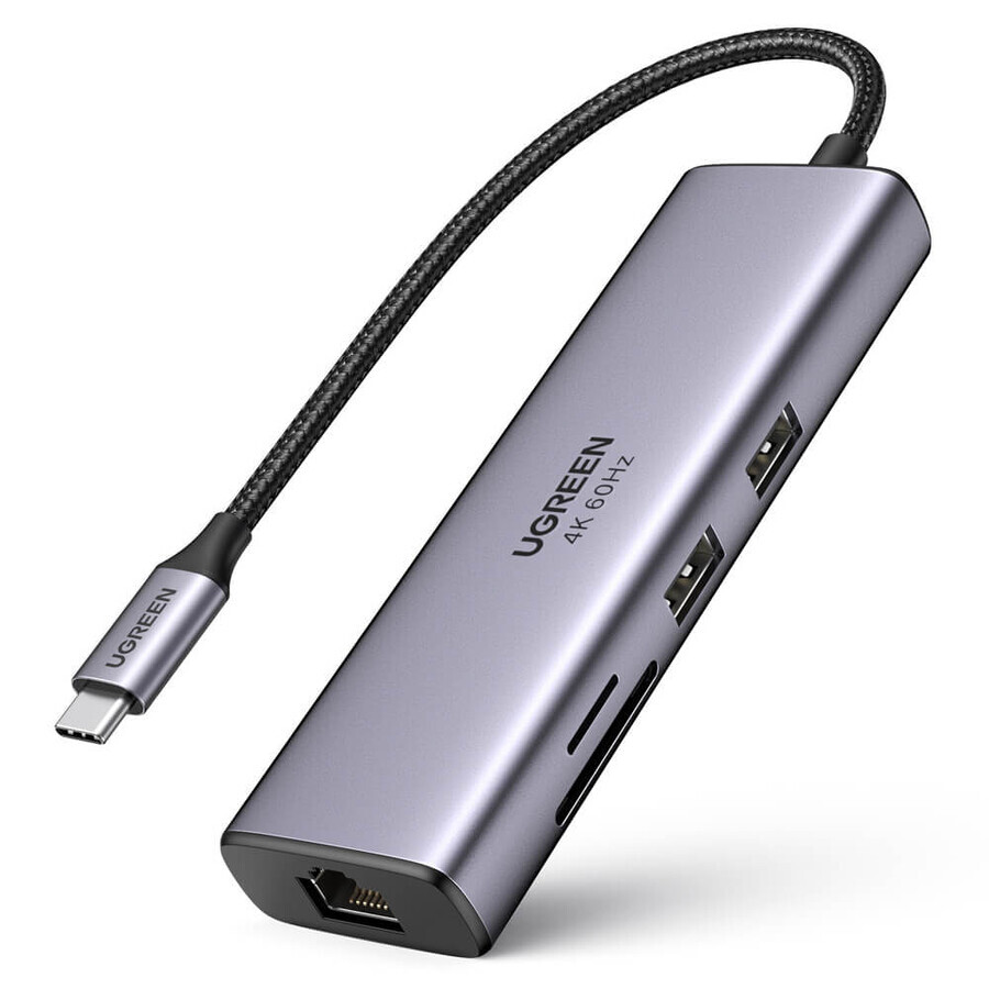 HUB 7in1 Ugreen CM512 USB-C / 2x USB-A 3.2 / HDMI 4K / SD TF Leser / USB-C PD 100W / RJ45 - grau