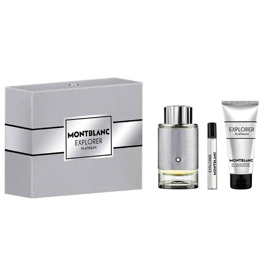 Acquista Mont Blanc Explorer Platinum Set Eau de Parfum, 100 ml + Eau de Parfum Miniature, 7,5 ml + Gel doccia, 100 ml Mont Blanc Explorer Platinum Set Eau de Parfum, 100 ml + Eau de Parfum Miniature, 7,5 ml + Gel doccia, 100 ml
