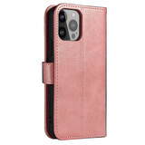 Husă de portofel cu clapetă de bază pentru iPhone 15 Pro Magnet Case - roz