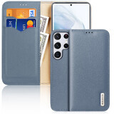 Dux Ducis Hivo custodia con patta in pelle naturale portafoglio per carte e documenti Samsung Galaxy S22 Ultra blu
