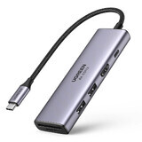 Ugreen 6in1 HUB multifuncțional USB tip C - 2x USB 3.2 Gen 1 / HDMI 4K 60Hz / Cititor de carduri SD și TF / USB tip C PD 100W gri (60384 CM511)