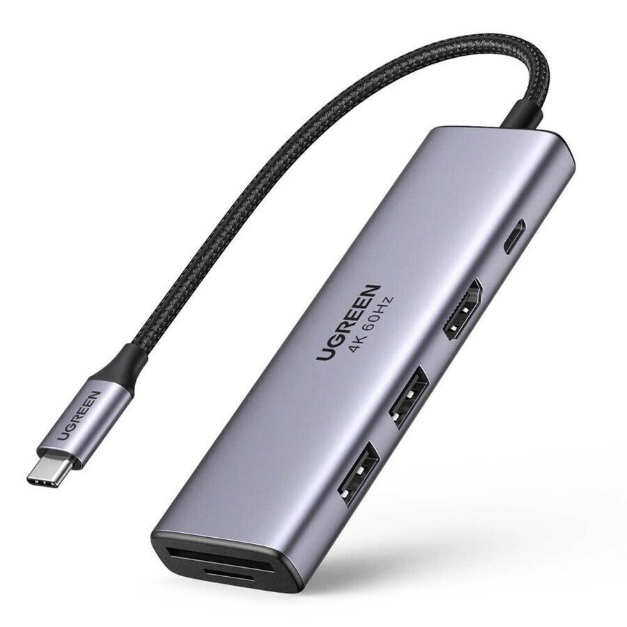 Ugreen 6-in-1 multi-function USB Type C HUB - 2x USB 3.2 Gen 1 / HDMI 4K 60Hz / SD and TF card reader / USB Type C PD 100W grey (60384 CM511)