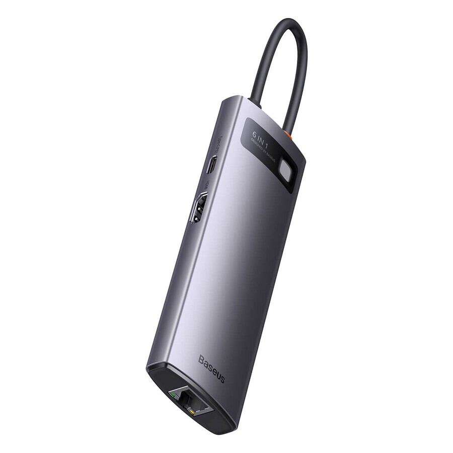 Baseus StarJoy HUB 6in1 USB Type C - 3x USB / HDMI / RJ45 (1Gbps) / USB Type C PD gray (WKWG080013)