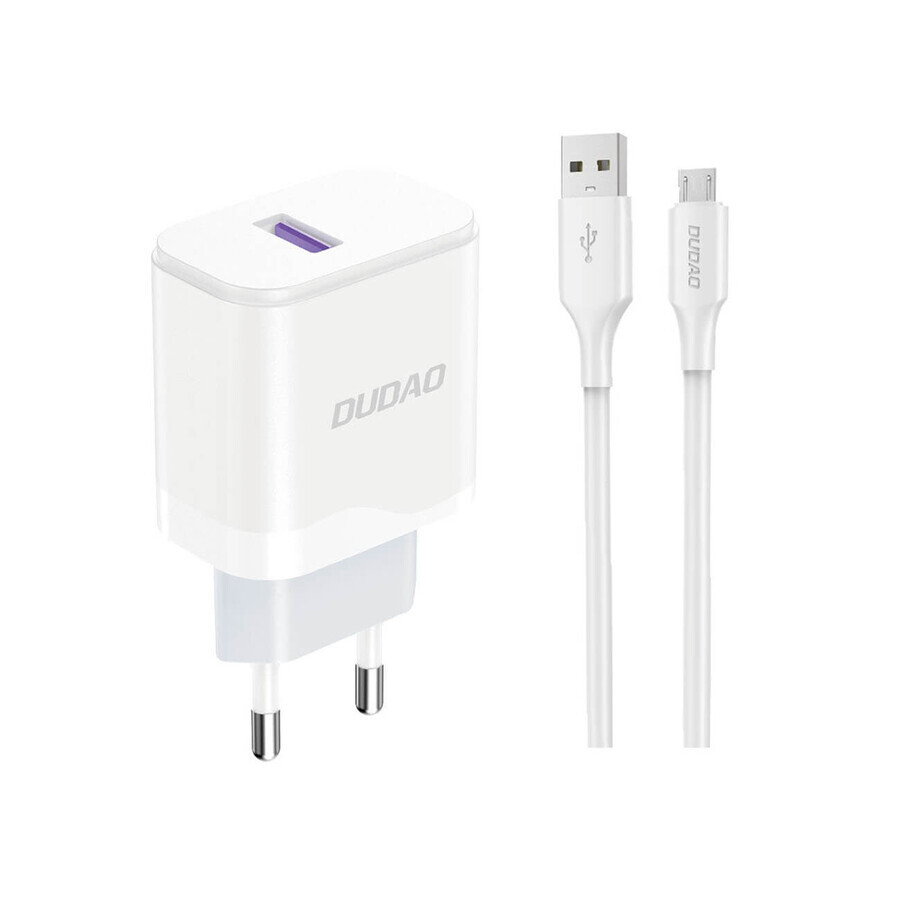 Cargador de red Dudao A20EU USB-A 18W - blanco + cable USB-A - micro USB