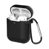 Étui pour AirPods 2 / AirPods 1 étui souple en silicone pour casque + pendentif porte-clés noir (étui D)