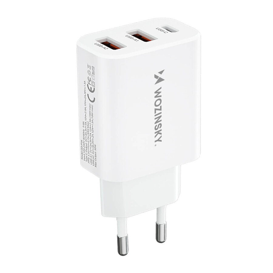 Wozinsky CWCUCW 30W USB-C / 2 x USB-A mains charger - white