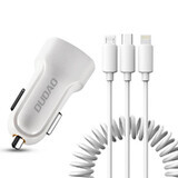 Kit chargeur voiture Dudao 2x USB 2.4A + câble USB 3in1 Lightning / Type C / micro USB blanc (R7 blanc)