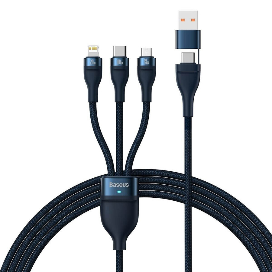 Baseus Flash Series II USB Type C / USB Type A - USB Type C / Lightning / micro USB 100 W 1.2 m blue cable (CASS030103)