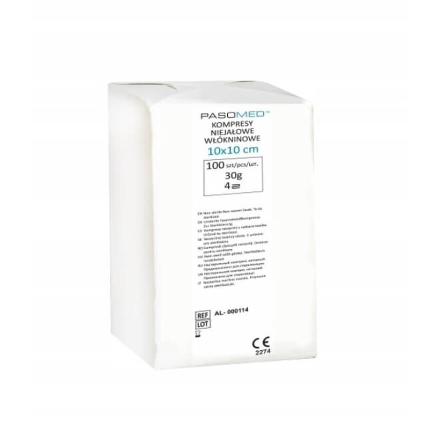 Pasomed Compresses non tissées non stériles 4 couches 10 x 10 cm 30g, 100 pièces