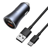 Baseus Golden Contactor Pro încărcător auto rapid 2x USB 40 W Quick Charge SCP FCP AFC + cablu USB - USB Tip C gri (TZCCJD-A0G)