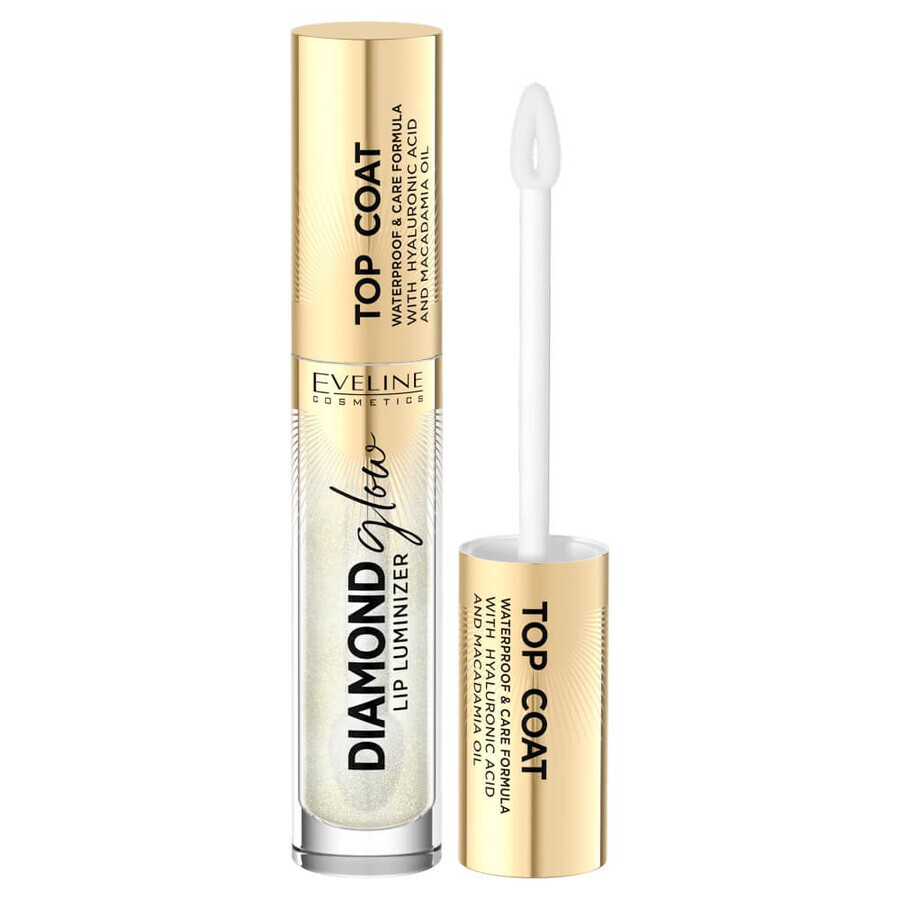 Eveline Cosmetics Brillo de labios con ácido hialurónico 12 con polvo dorado, 4,5 ml