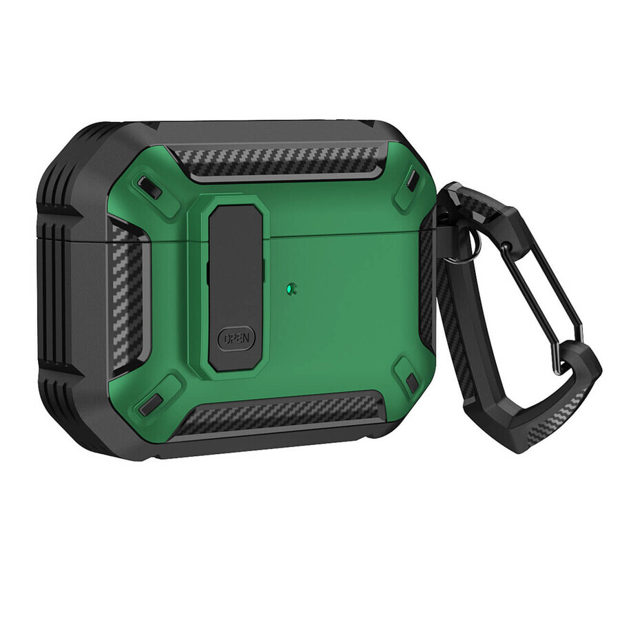 Husă blindată pentru Airpods 4 cu carabină - verde