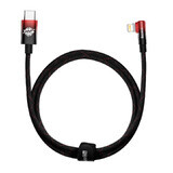 Cablu Baseus CAVP000220 unghiular Lightning - USB-C PD 20W 480Mbps 1m - roșu