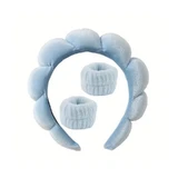 Ecarla Set de Diadema y Muñequera Cosmética Azul, 3 piezas
