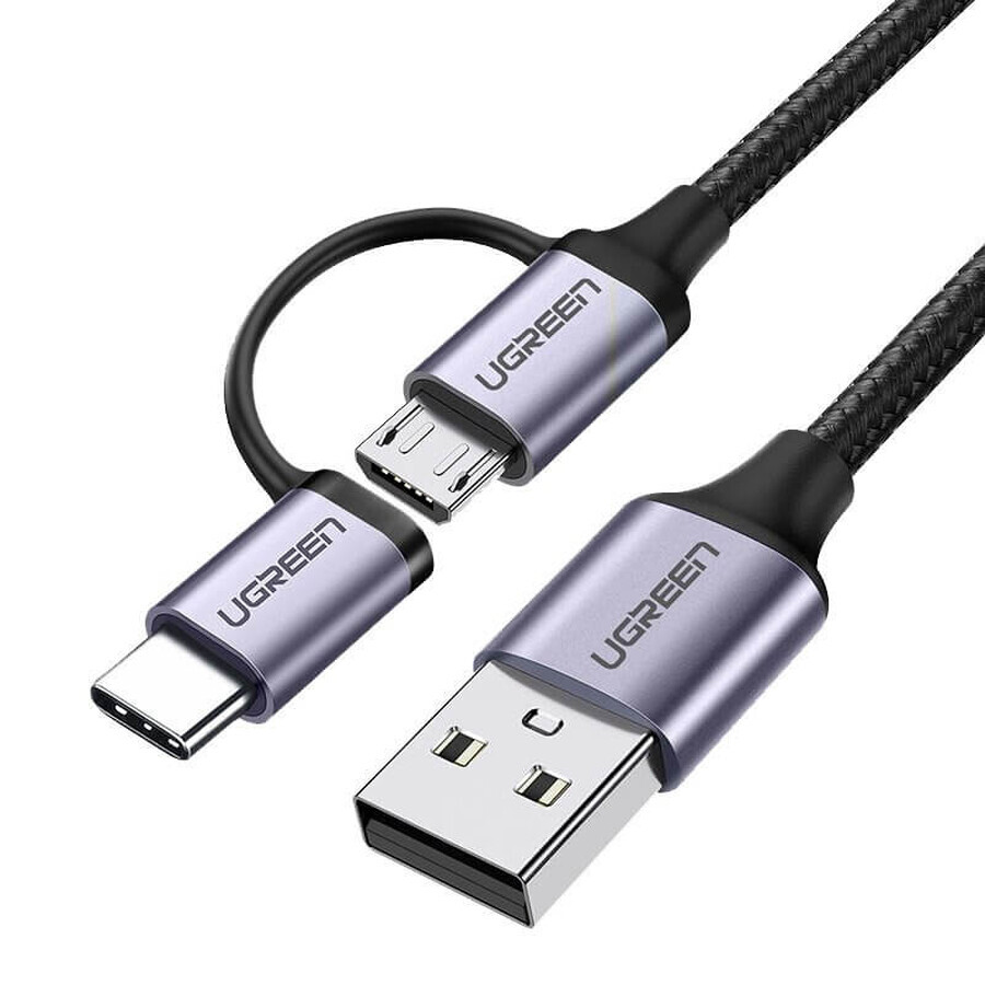 Ugreen Kabel 2in1 USB - micro USB / USB Typ C Kabel 1m 2.4A schwarz (30875)
