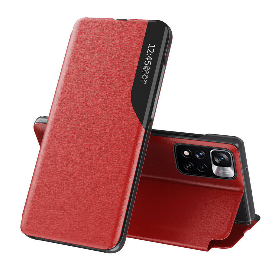 Eco Leather View Case elegante Tasche mit Flip Cover und Standfunktion Xiaomi Redmi Note 11T 5G / Redmi Note 11S 5G / Poco M4 Pro 5G rot