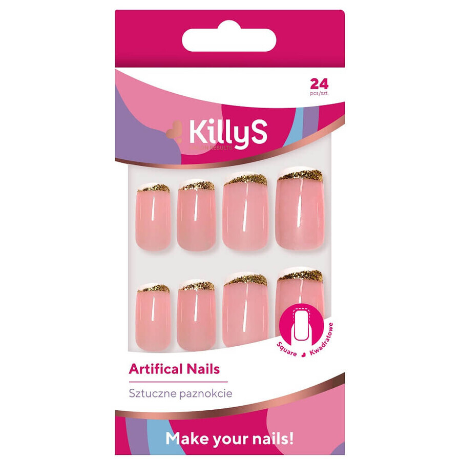 KillyS Unghie artificiali quadrate Golden Way unghie artificiali, 24 pezzi
