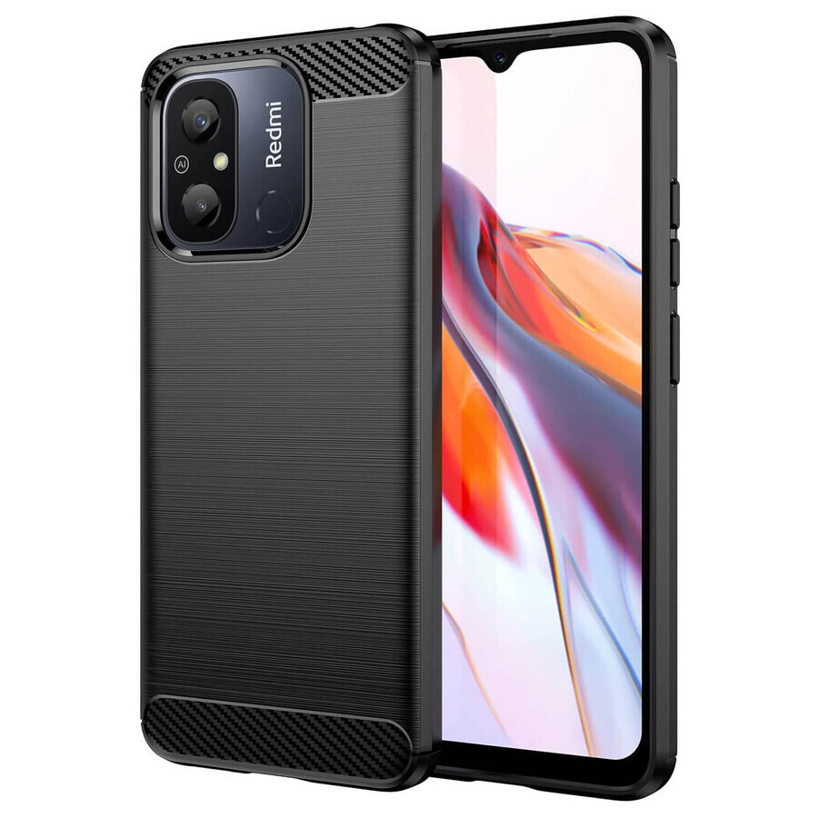Carbon caz caz pentru Xiaomi Redmi 11A / Poco C55 / Redmi 12C silicon flexibil carbon caz negru