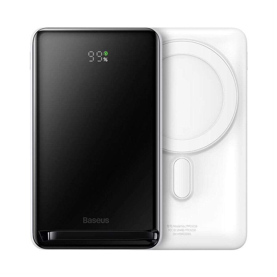 Baseus Magnetic Bracket powerbank avec recharge sans fil MagSafe 10000mAh 20W Overseas Edition blanc (PPCX000202) + câble USB Type C Baseus Xiaobai Series 60W 0.5m