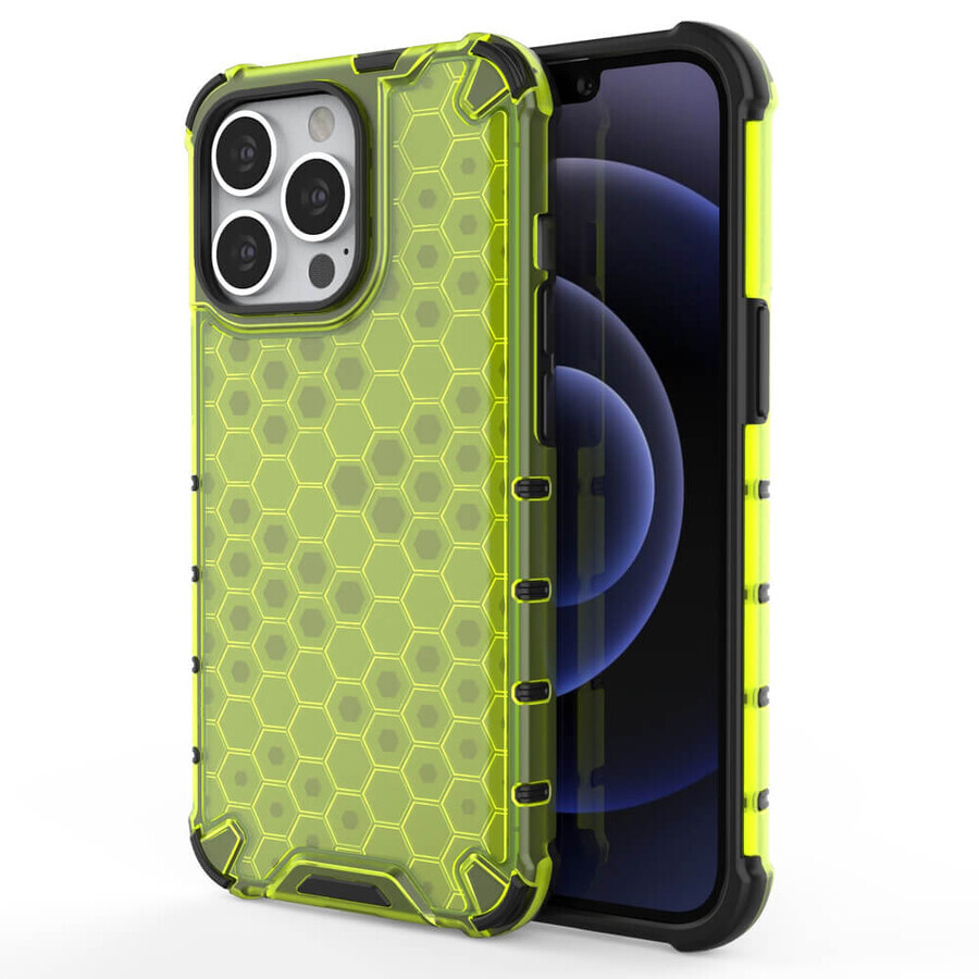 Étui blindé en nid d'abeille avec cadre en gel iPhone 13 Pro vert