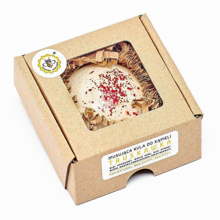 Boutique Miodowa Mydlarnia Boule de bain effervescente à la fraise, 80 g Miodowa Mydlarnia Boule de bain effervescente à la fraise, 80 g