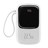 Baseus Qpow Digital Display powerbank avec charge rapide 20000mAh 22.5W QC/PD/SCP/FCP avec câble USB-C intégré blanc