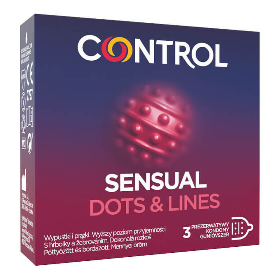 Control Sensual Dots amp; Lines gestreifte Kondome, 3 Stück