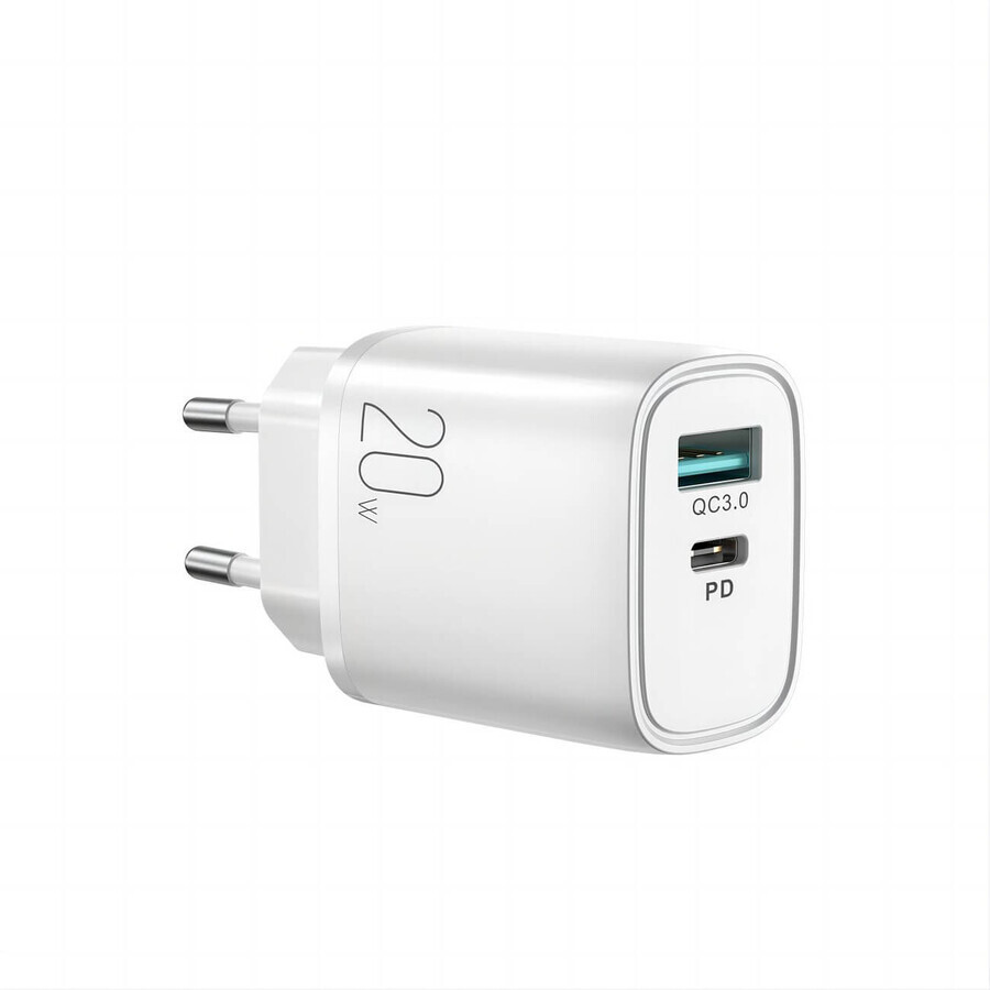 Joyroom Caricatore rapido USB-A QC3.0 / USB-C PD 20W bianco (L-QP2011)