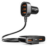 Joyroom încărcător auto rapid 5x USB 6.2 A cu cablu prelungitor negru (JR-CL03)