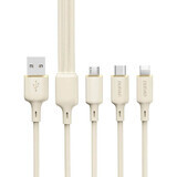 3-in-1 Dudao L7SE USB-A - USB-C / Lightning / micro USB 66W cablu 1.2m - bej