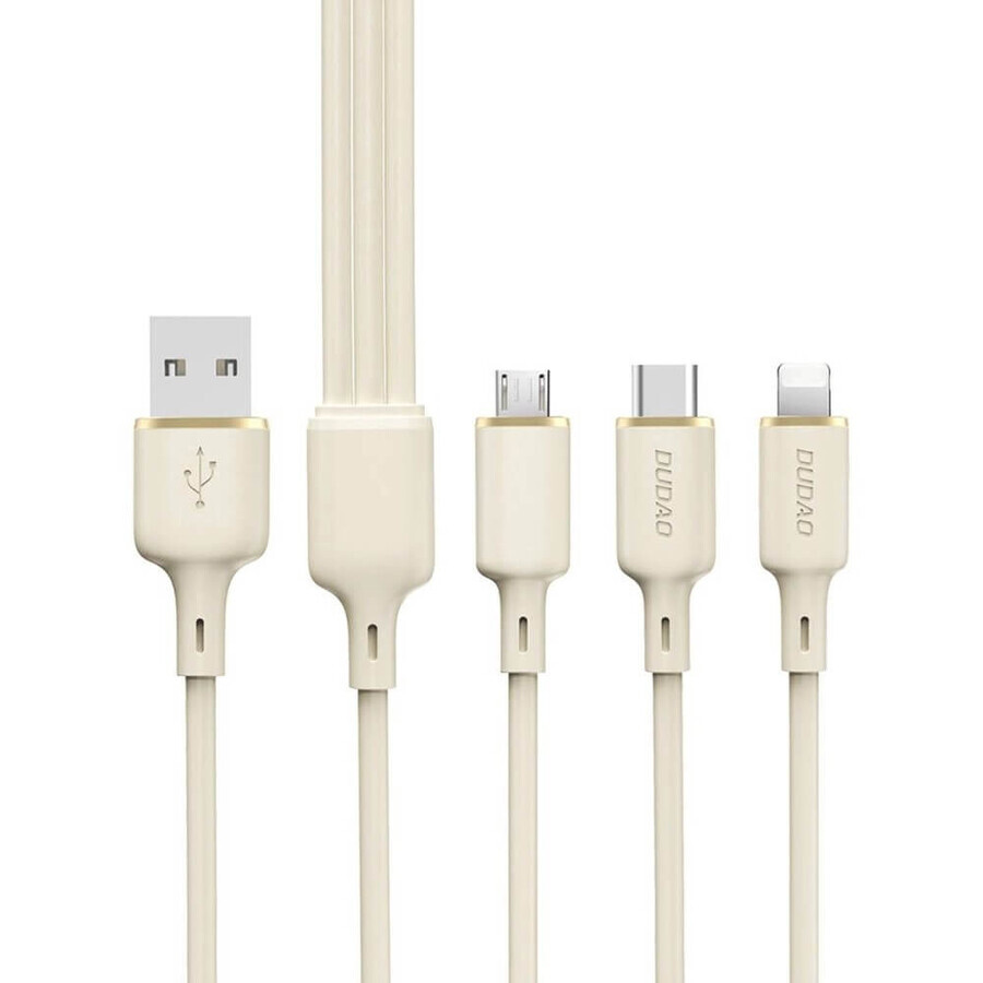 3-in-1 Dudao L7SE USB-A - USB-C / Lightning / micro USB 66W cablu 1.2m - bej