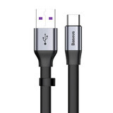 Baseus Cablu simplu plat USB / USB Tip C SuperCharge 5A 40W Quick Charge 3.0 QC 3.0 23cm gri (CATMBJ-BG1)