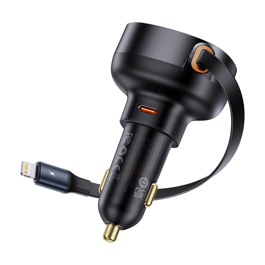 Baseus Enjoyment Pro USB-C (feminin) / Lightning (masculin) 60W încărcător auto - negru