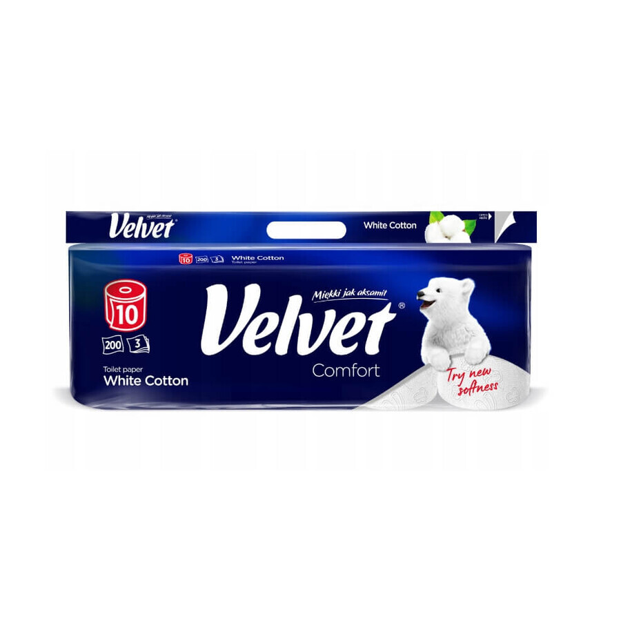Papier hygiénique Valvet 3 plis coton blanc, 10 rouleaux