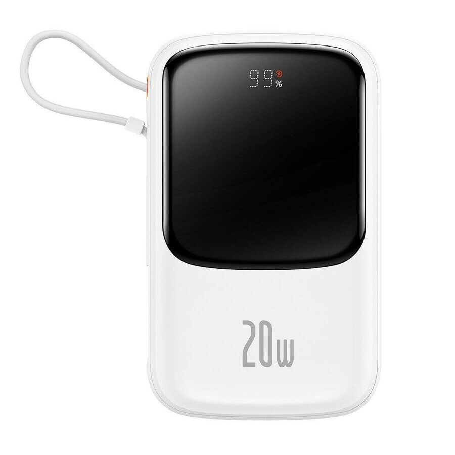 Baseus Qpow Digital Display Powerbank mit Schnellladung 10000mAh 20W QC/PD/SCP/FCP mit integriertem Lightning Kabel weiß
