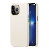 Funda de piel Dux Ducis Roma para iPhone 13 Pro Max elegante funda de piel natural blanca
