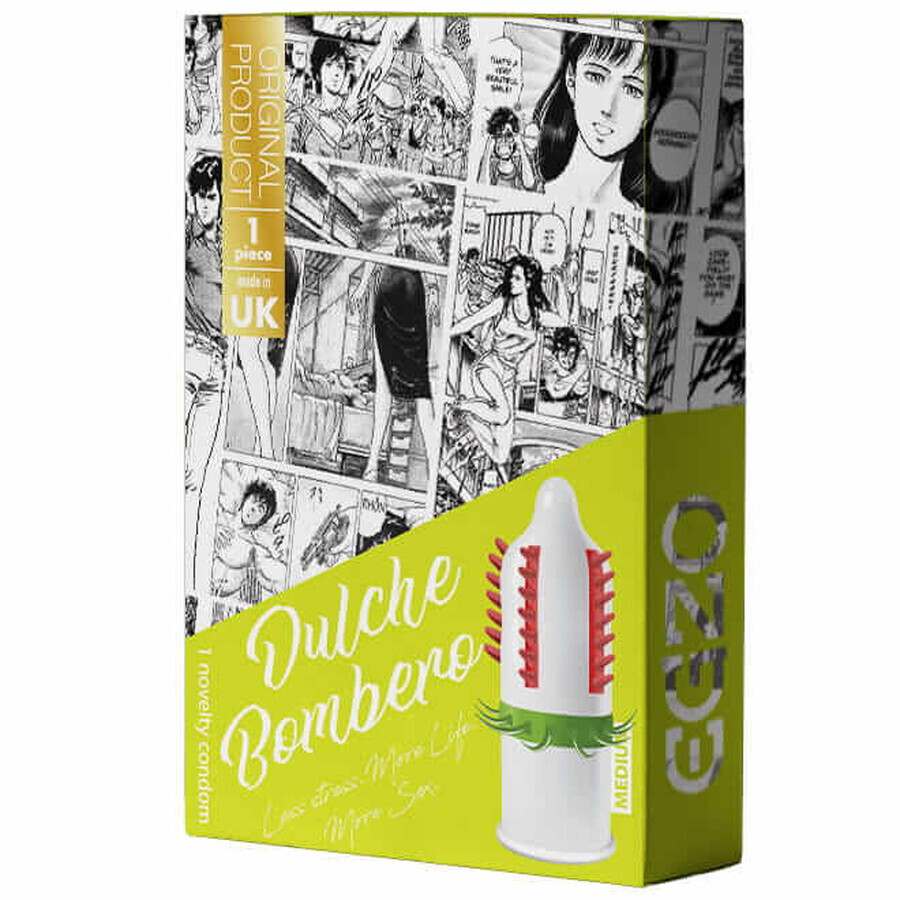 Egzo Dulche Bombero Condom with caressing spikes and tabs Medium, 1 piece