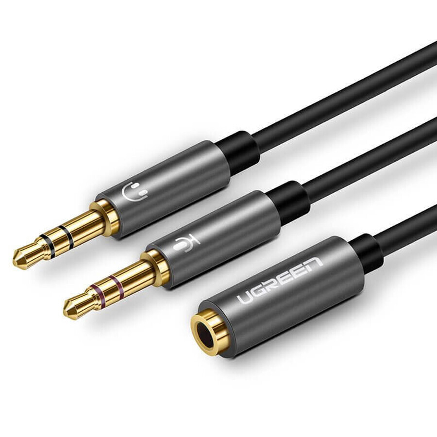 Câble séparateur Ugreen AUX 3,5 mm mini jack (femelle) - 2x 3,5 mm mini jack (mâle - microphone et casque) noir (AV140 20899)