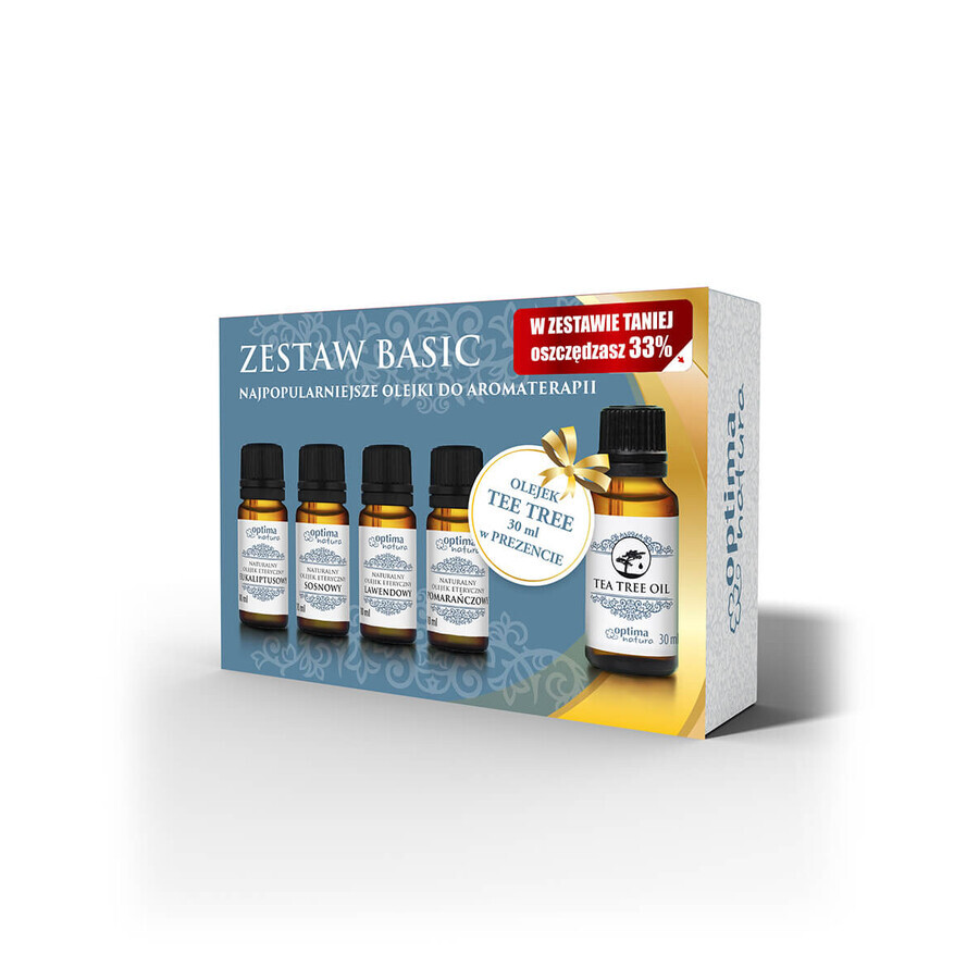 Natural Oil Set Basic Eucalyptus 10 ml + Pine 10 ml + Lavender 10 ml + Orange 10 ml + Tea Tree 30 ml.