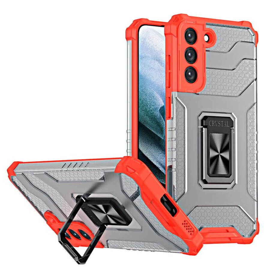 Crystal Ring Case gepantserde hybride hoes + magnetische houder Samsung Galaxy S22+ (S22 Plus) rood