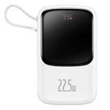 Baseus Qpow Digital Display Powerbank mit Schnellladung 10000mAh 22.5W QC/PD/SCP/FCP mit integriertem USB-C Kabel weiß