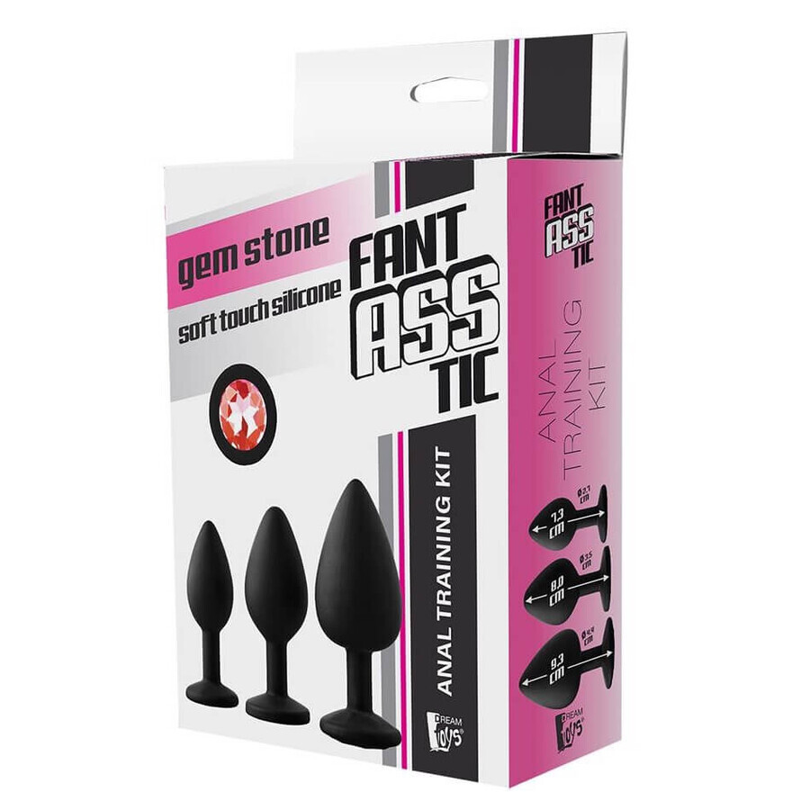 Dream Toys Fantasstic Anal Training Kit Plug anal de piedra roja, 3 piezas