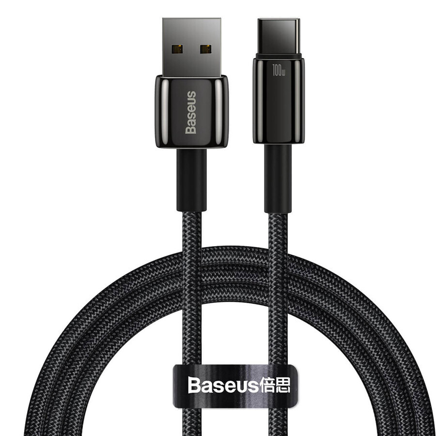Baseus Tungsten Gold USB-A - USB-C 480Mb/s 100W cavo 1m nero (CAWJ000001)