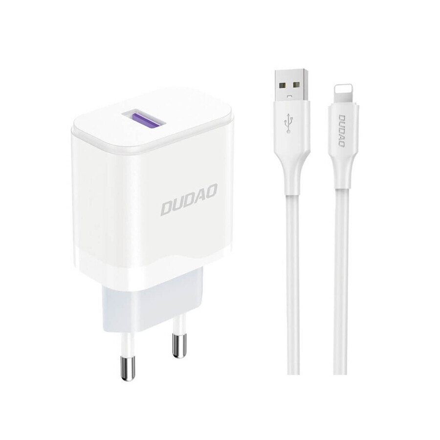 Dudao A20EU mains USB-A 18W charger - white + USB-A - Lightning cable