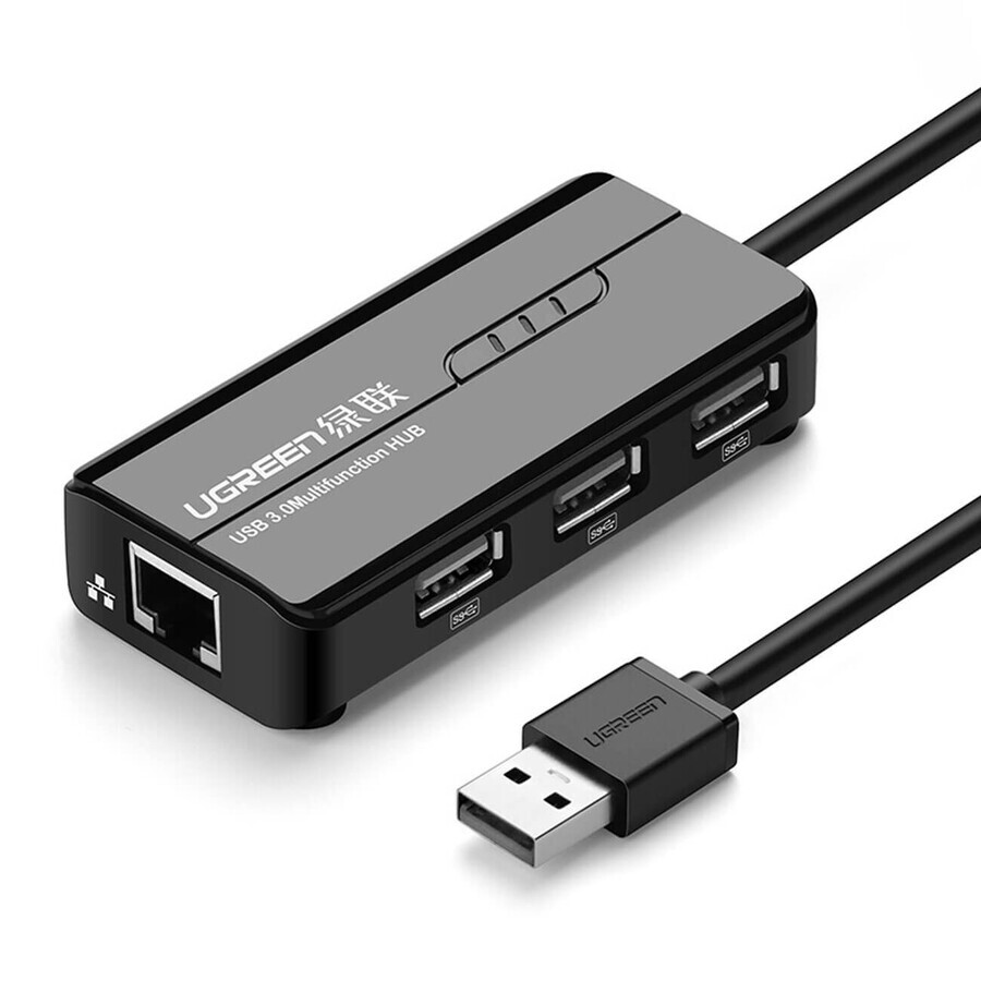 Netwerkadapter Ugreen 20264 RJ45 / USB-A 10/100Mbps HUB 3x USB-A 2.0 - zwart