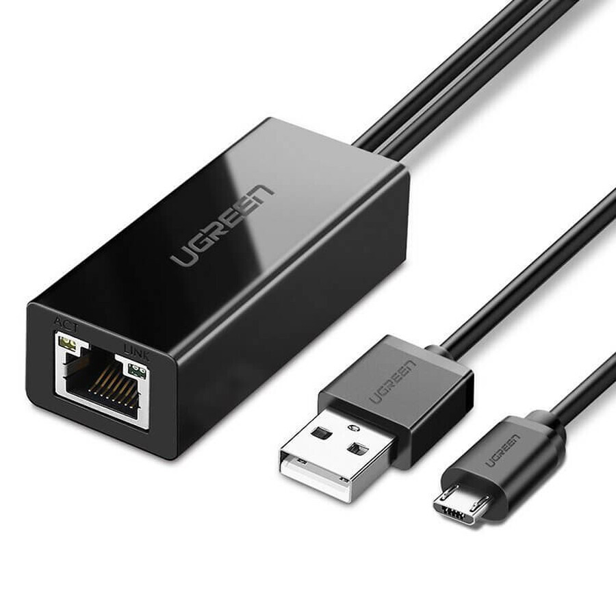 Ugreen 30985 external network card for Chromecast with micro USB / USB-A 100Mbps 1m connectors - black