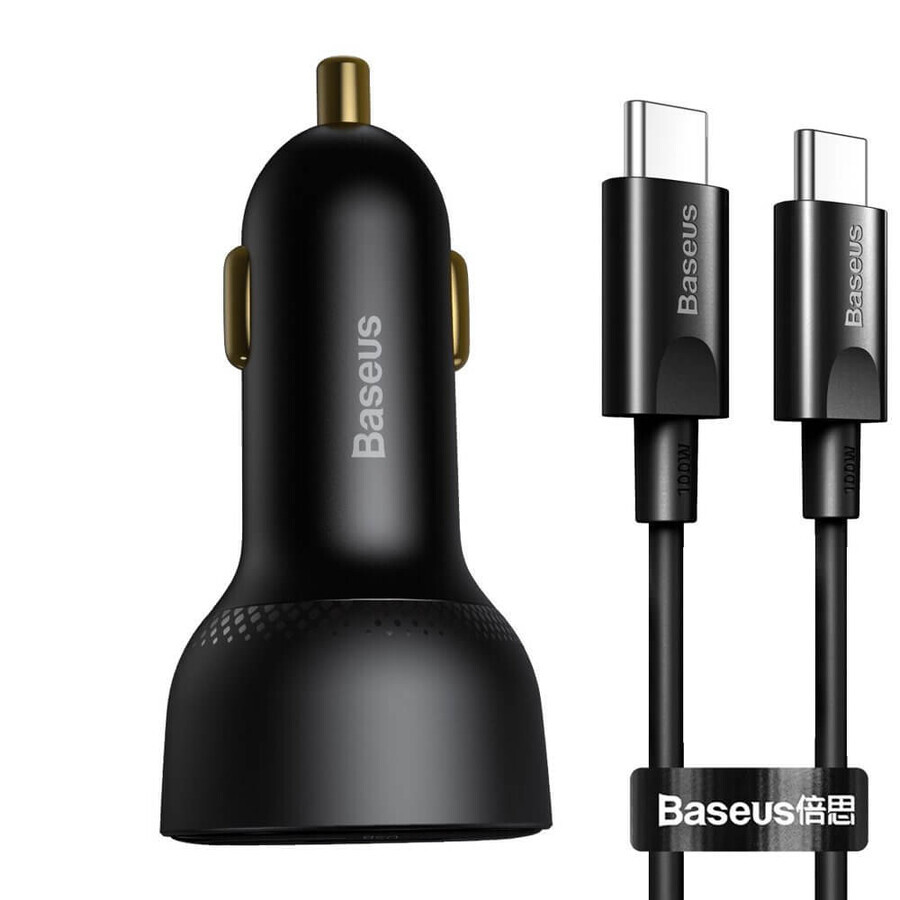 Baseus Superme caricatore veloce per auto USB / USB Tipo C 100W PPS Quick Charge Power Delivery + cavo USB Tipo C 100W (20V/5A) 1m nero (TZCCZX-01)